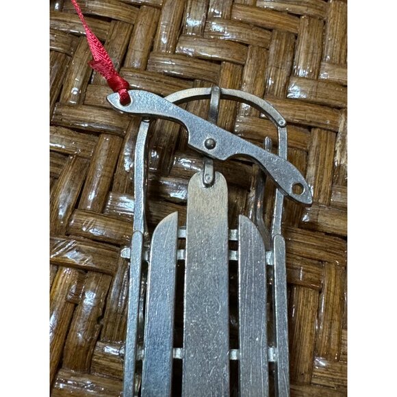 Vintage Lenox Pewter American Flyer Sled Ornament With Red Ribbon Kirk Stieff - Picture 2 of 5